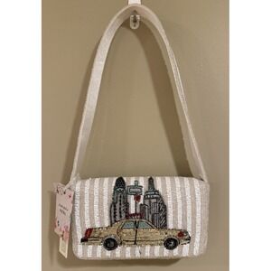 Handcrafted in India Taxi Cab NYC Skyline Strioed Beaded Embroidered Sequin Bag